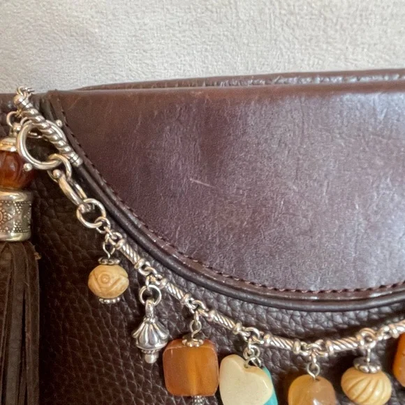BRIGHTON Small Brown Pebbled Leather Bag with Detachable Charm Bracelet - Picture 7 of 16